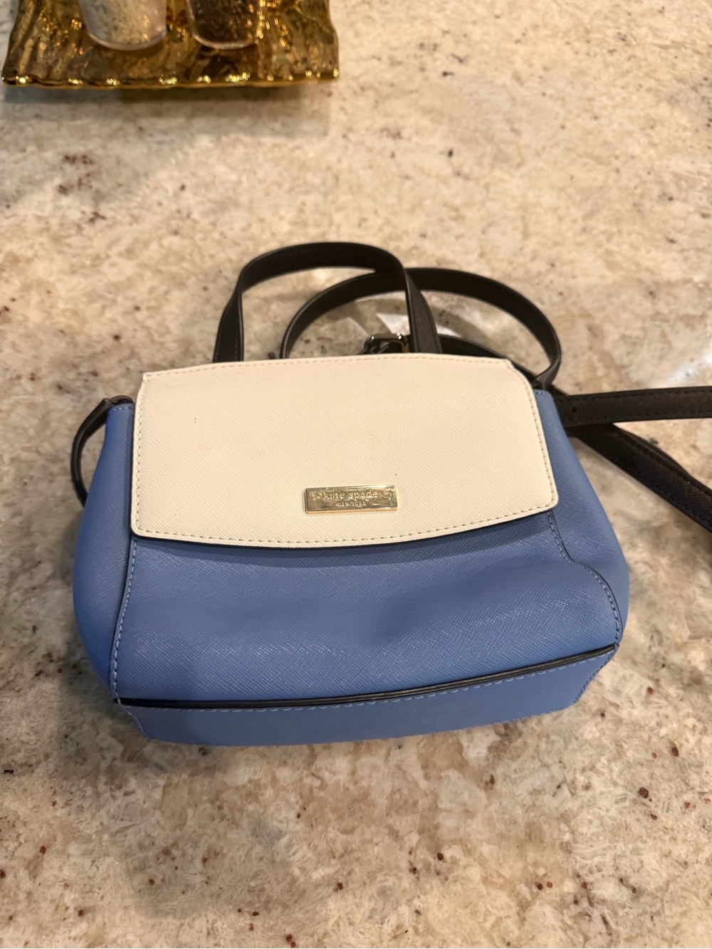 kate spade Blue and Cream Mini Crossbody Bag with Black Strap